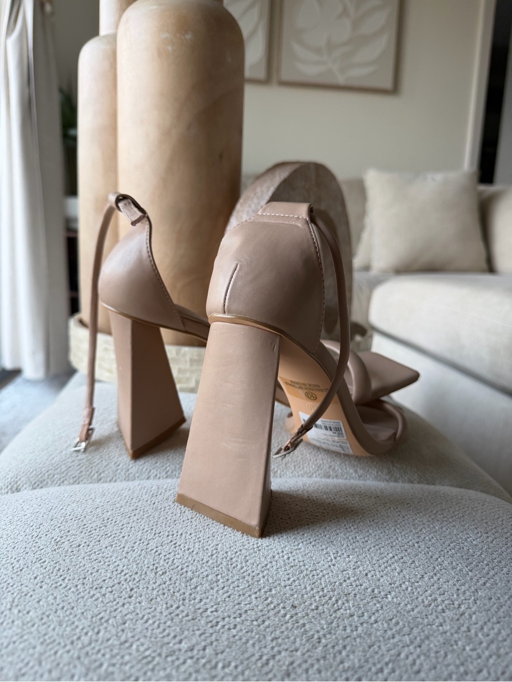 Nude Block Heel Ankle Strap Sandals